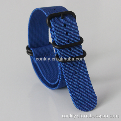 Blue nylon ZULU watch strap with black PVD 304L matte hardware watch straps factory